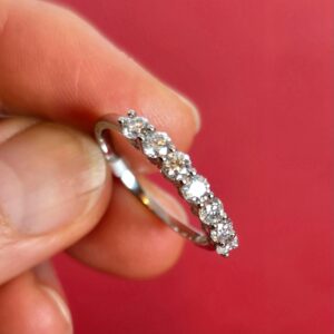 GH Color 7 Stone 3mm Moissanite 925 Sterling Silver Ring Sz 7.5