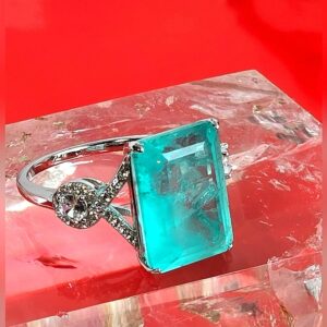 925 Sterling Silver Ring Sz 7 with Paraiba Doublet Quartz 13x9mm & CZ