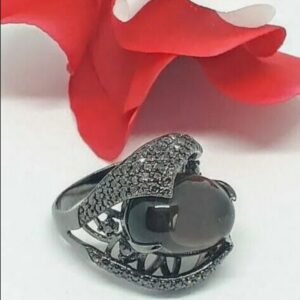 Natural Smoky Quartz & CZ 925 Sterling Silver Ring Sz 7