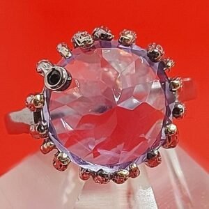 Natural Amethyst & Black Spinel 925 Sterling Silver Ring Size 6