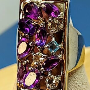 Natural Amethyst, Aquamarine & Swiss Blue Topaz 925 Sterling Silver Ring 7.5