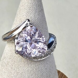925 Sterling Silver Ring with Natural Pink Amethyst Gem & CZ