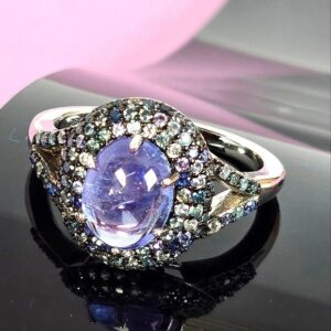 925 Sterling Silver Ring SZ 6.75 with Natural Tanzanite & Sapphire Gemstones