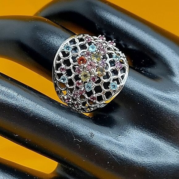 Natural Tourmaline, Apatite, Rhodolite Garnet 925 Sterling Silver Ring Sz 7.5β - Image 5