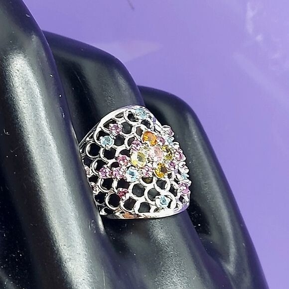 Natural Tourmaline, Apatite, Rhodolite Garnet 925 Sterling Silver Ring Sz 7.5β - Image 6