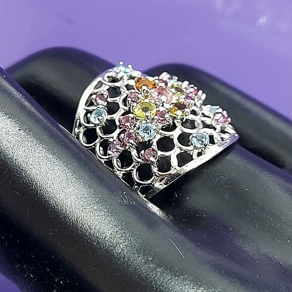 Natural Tourmaline, Apatite, Rhodolite Garnet 925 Sterling Silver Ring Sz 7.5β - Image 7