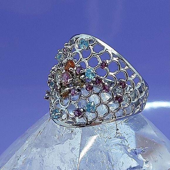 Natural Tourmaline, Apatite, Rhodolite Garnet 925 Sterling Silver Ring Sz 7.5β - Image 8