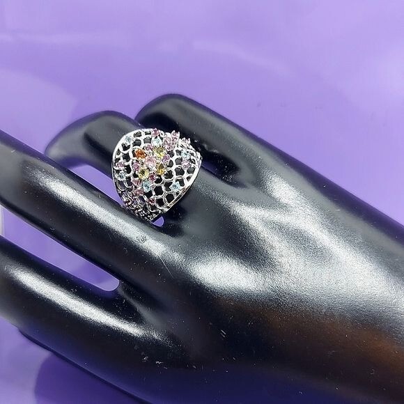 Natural Tourmaline, Apatite, Rhodolite Garnet 925 Sterling Silver Ring Sz 7.5β - Image 9