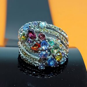 Natural Rhodolite Garnet, Emerald & Kyanite Gems 925 Sterling Silver Ring Sz 7.5