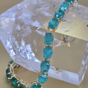 925 Sterling Silver Bracelet 7" with Natural Paraiba Doublet Quartz Gems 6x8mm