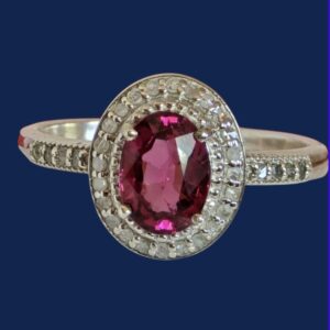 925 Sterling Silver Ring Sz 7 with Natural Rhodolite Garnet 6x8mm and Diamonds
