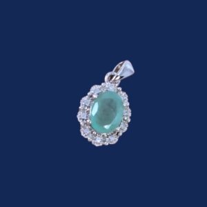 925 Sterling Silver Pendant 8x10mm with Natural Emerald 5x8mm & Natural Diamonds