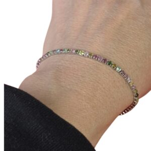 925 Sterling Silver Adjustable Bracelet with Natural Tourmaline 2mm Gemstones