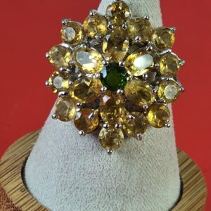 925 Sterling Silver Ring SZ 7 with Natural Chrome Diopside & Citrine Gems