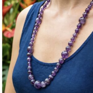 Handcrafted Natural Amethyst Faceted bead Necklace, 38 inches long.