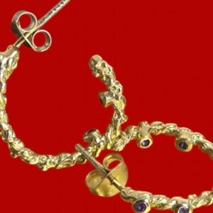925 Sterling Silver 14K Gold Plated Hoop Earrings with Natural Amethyst