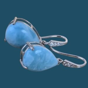 Natural Unheated Larimar & Cz‎ 925 Sterling Silver Earrings