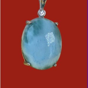 925 Sterling Silver Pendant wuth Natural Larimar 1.5x2cm & Cz