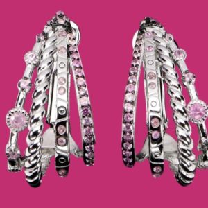 925 Sterling Silver Hoop Earrings with Natural Pink Sapphire.