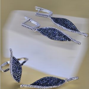 925 Sterling Silver Jewelry Set with Natural Blue Sapphire.