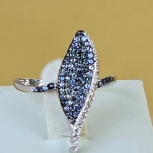 925 Sterling Silver Ring with Natural Blue Sapphire & Cz