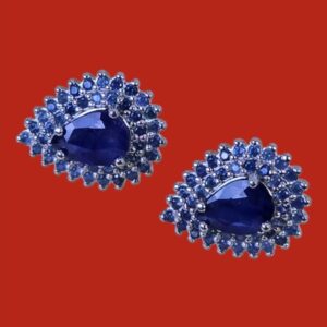 925 Sterling Silver Earrings with Natural Blue Sapphire & Sapphire Gems