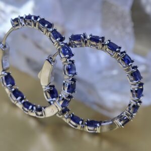925 Sterling Silver Hoop Earrings with Natural Sapphire