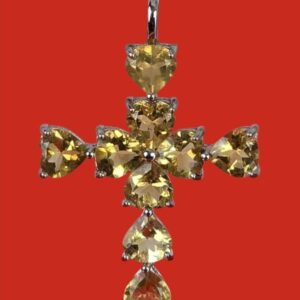 925 Sterling Silver Cross Pendant 3x2cm with Natural Citrine