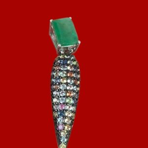 925 Sterling Silver Pendant with Natural Emerald & Sapphire