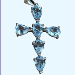 925 Sterlung Silver Cross Pendant with Natural Blue Topaz