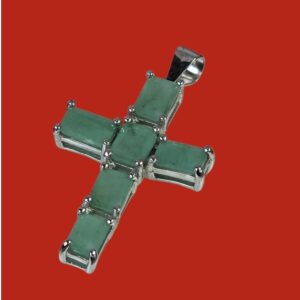 925 Sterling Silver Cross Pendant with Natural Emerald