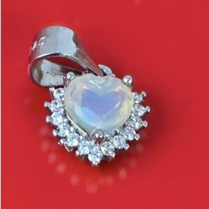 925 Sterling Silver Heart Pendant 7x8mm With Natural White Opal & CZ