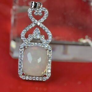925 Sterling Silver Pendant 1.2x3cm With Natural White Opal & CZ