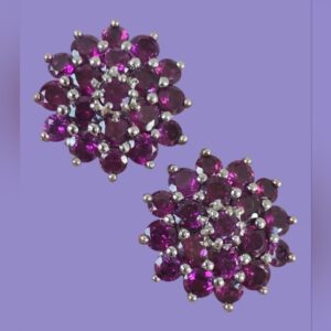 925 Sterling Silver Flower Earrings 2cm with Natural Rhodolite Garnet Gem