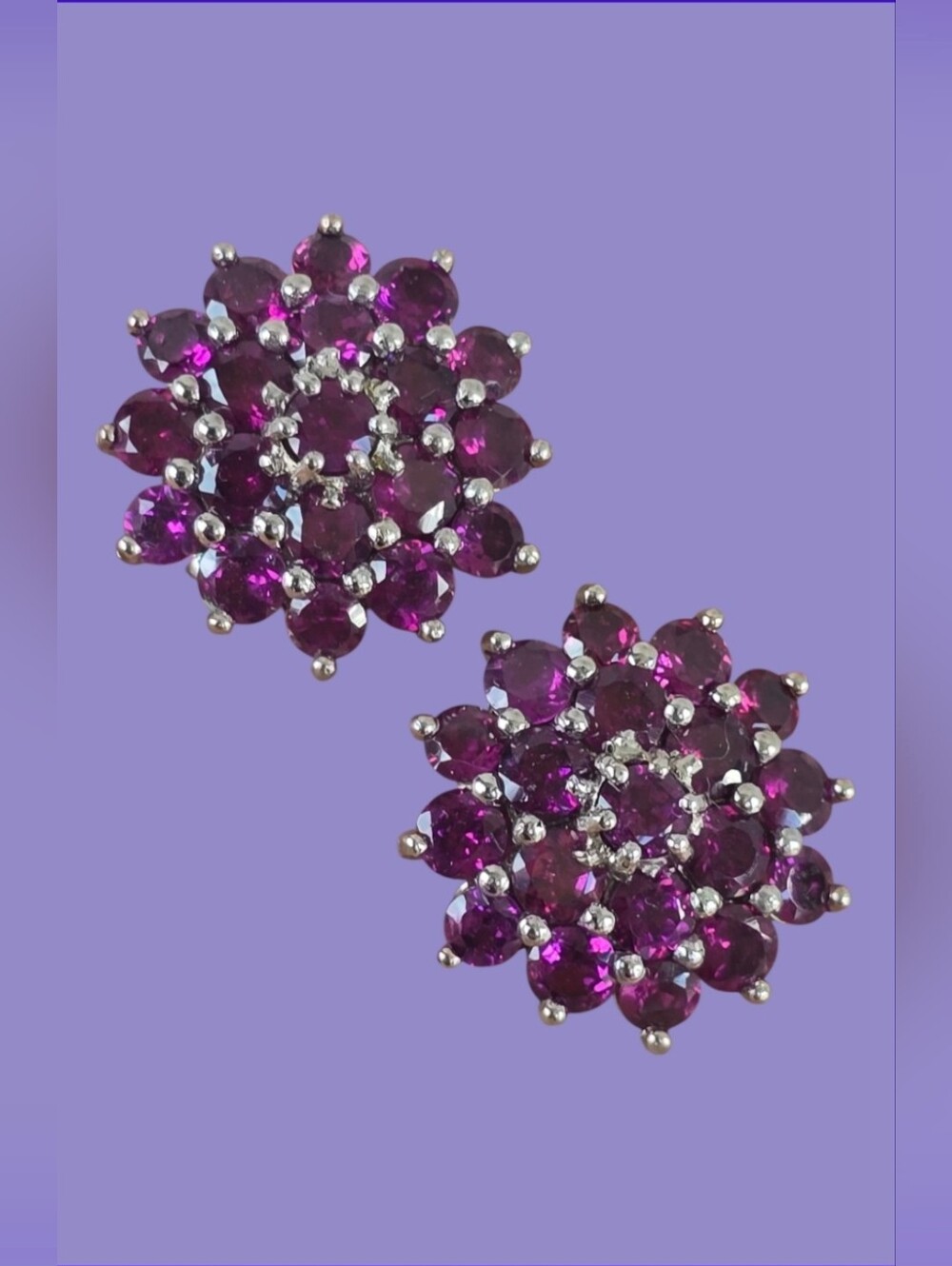 925 Sterling Silver Flower Earrings 2cm with Natural Rhodolite Garnet Gem