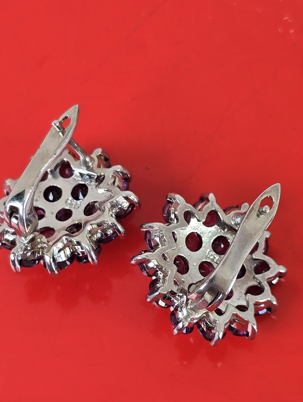 925 Sterling Silver Flower Earrings 2cm with Natural Rhodolite Garnet Gem