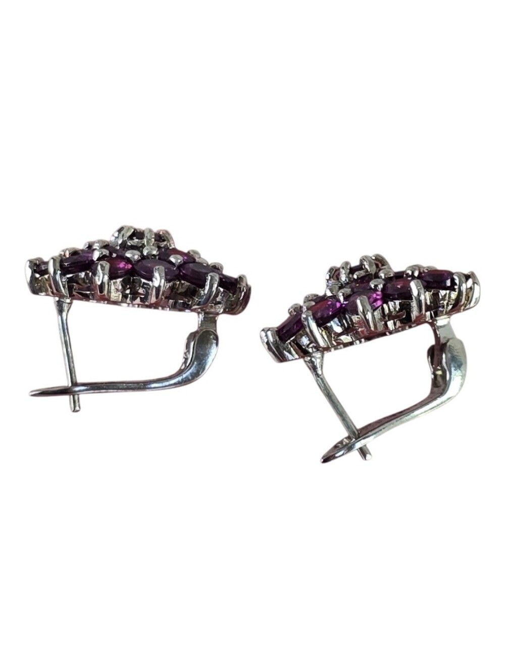925 Sterling Silver Flower Earrings 2cm with Natural Rhodolite Garnet Gem