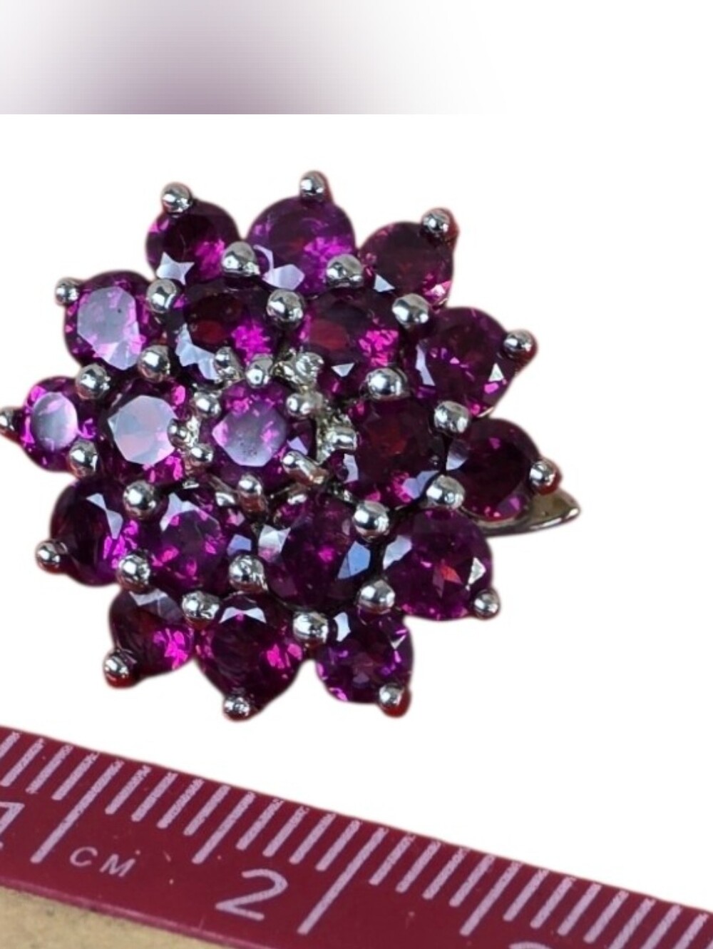 925 Sterling Silver Flower Earrings 2cm with Natural Rhodolite Garnet Gem