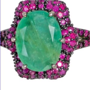 925 Sterling Silver Ring SZ 8 with Natural Emerald 3.94ct & Ruby Gemstones