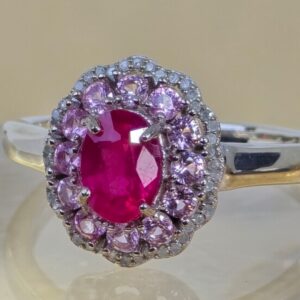 925 Sterling Silver Ring 7.25 with Natural Ruby, Natural Diamonds, Pink Spinel
