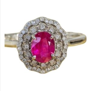 925 Sterling Silver Ring Sz 8.5 with Natural Ruby & Natural Diamonds